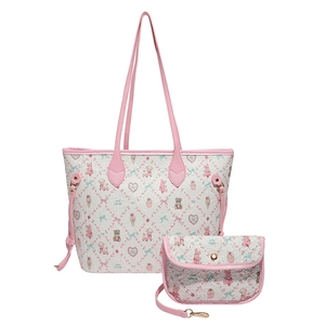 Ensemble de sacs à main rose et blanc avec imprimés mignons de lapins et de cœurs
