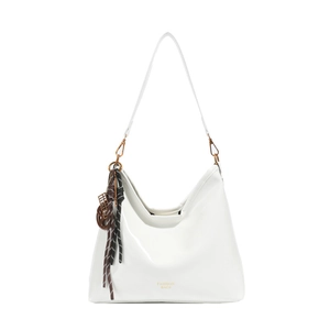 Bolso hobo de cuero blanco brillante con logotipo y detalle de nudo trenzado