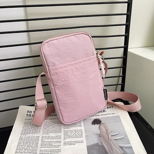 Women Nylon Mini Crossbody Phone Bag Simple Solid Color Shoulder Purse With Adjustable Strap Compact Casual Pouch