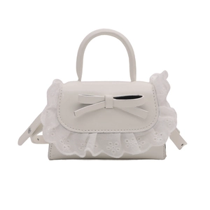 Mini sac à main blanc avec dentelle et nœud, poignée supérieure et bandoulière amovible
