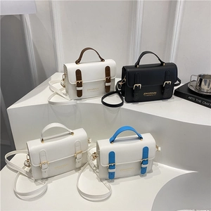 Bolso de Hombro Cuadrado Pequeño de Cuero PU para Mujer Color de Contraste Vintage Bolso de Mano Cruzado Con Hebillas Dobles