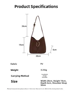 Detailed dimension chart showing size and specifications of the PU leather shoulder bag