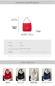 Detailed chart showing canvas tote dimensions with 34x30x12cm size and four color options
