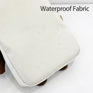 Detail of waterproof beige fabric showing water droplets on the shoulder bag surface