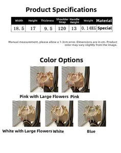 Maattabel en kleurselectie voor geborduurde bucket bag met parelhandvat details