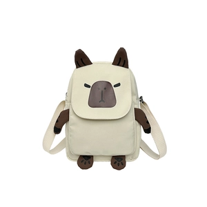 Cute capybara canvas crossbody bag in creamy white with brown 3D decorative ears