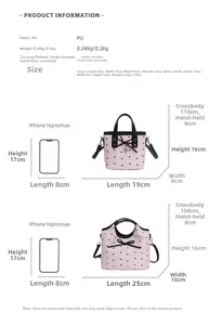 Guide des tailles de sac bandoulière en PU avec noeud et pendentif coeur, deux tailles