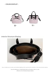 Détails de sacs roses à nœuds montrant la doublure intérieure et la poche zippée