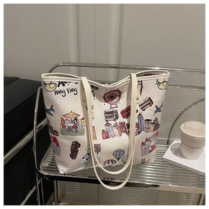 Bolso tote grande con coloridas ilustraciones hechas a mano con temática de Hong Kong