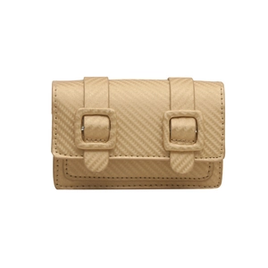 Mini borsa beige a tracolla da donna con trama intrecciata e doppie fibbie decorative