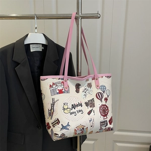 Bolso tote de gran capacidad con alegres ilustraciones de grafiti inspiradas en Hong Kong