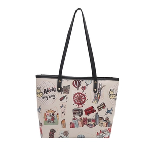 Bolso tote grande blanco roto con estampado de grafiti colorido de Hong Kong y asas negras