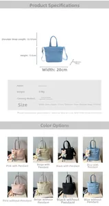 Detailed dimension chart and multi-color options for Oxford cloth tote handbags