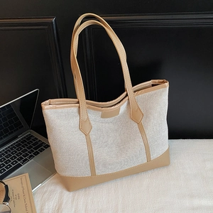 Women Large Capacity Tote Bag Contrast Color Stitching Minimalist Fashion Commute Shoulder Handbag For Everyday Bag