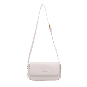 Minimalist off-white rectangular crossbody shoulder bag with front flap and gold hardware