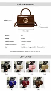 Detailed size chart and multi-color options for the trendy PU leather crossbody square bag