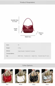 Especificaciones de tamaño para mini bolso bandolera de charol brillante de 18x9x15cm