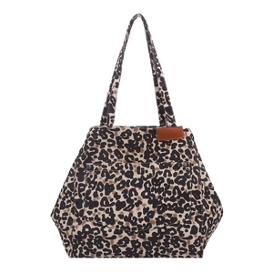 Klassische Shopper-Tasche mit Leopardenmuster, braunem Lederpatch und langen Schultergurten