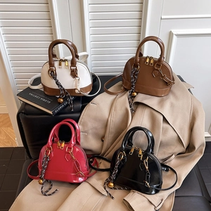 Retro PU Leren Shell Schoudertas Voor Dames Glanzende Handtas Crossbodytas Casual Woon-werkverkeer Minimalistische Tote Handtas Tas