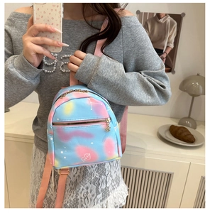 Mini nylon tie-dye backpack with pastel gradients, star embroidery and heart charm