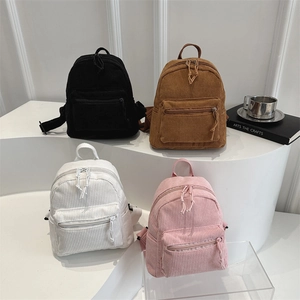 Minimalist corduroy backpacks for women in black, brown, white and pink colors
