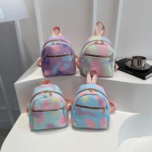 Mini macaron gradient leather backpack with heart and constellation patterns