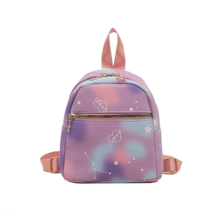 Mini nylon backpack with purple pink gradient galaxy print and star heart patterns