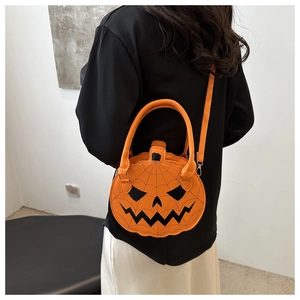 Stylish Jack-o'-lantern pumpkin bag with spider web embroidery and metal buckle