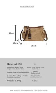 Detail view of khaki contrast bucket bag showing dimensions 25x19x10cm and fashion tag