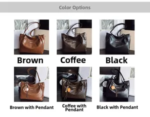 Close-up of large tote bags in brown, coffee and black with stylish leaf charms