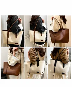 Detail view of large capacity tote bag color options and versatile styling on models