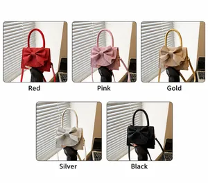 Mini evening bow bags collection in red, pink, gold, silver and black glitter finishes