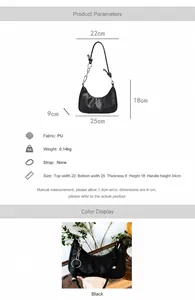 Specifiche dettagliate delle dimensioni per la borsa a spalla hobo nera in pelle PU