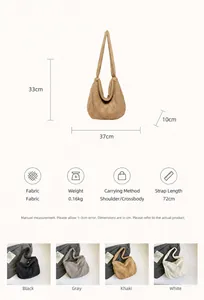 Size chart showing 37x33x10cm dimensions for the large corduroy tote bag details
