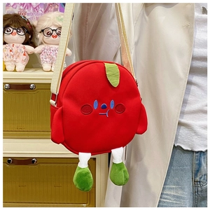 Cute apple-shaped red canvas crossbody bag with 3D legs and cartoon embroidery detail