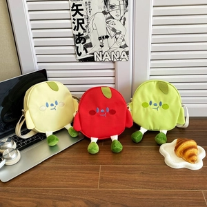 Cute fruit-shaped canvas crossbody bags with 3D legs and embroidered faces