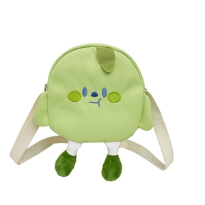 Cute green canvas cartoon shoulder bag for girls with adjustable white strap