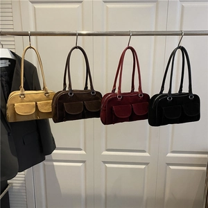 Retro faux suede large capacity shoulder bags in four vintage colors with dual front pockets