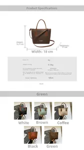 Tableau détaillé des tailles du sac seau en cuir PU avec dimensions et options de couleurs