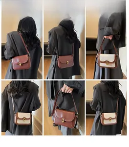 Detail shots showing the retro square bag with gold buckle on model for various styling options