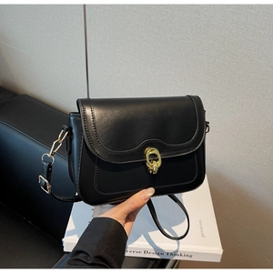 Vintage PU Leather Crossbody Bag For Women Gold Twist Lock Flap Small Square Shoulder Bag Commuter Daily Satchel Bag