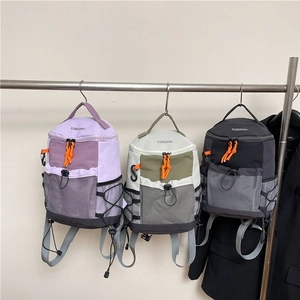 Functional Outdoor Hiking Backpack Large Capacity Contrast Color Mesh Pocket Drawstring Nylon Travel Backpack For Men Women