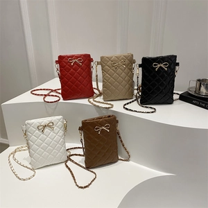 Sac Bandoulière Femme en Cuir PU Matelassé Décor Nœud Doré Mini Sac à Épaule Losange Couture Pochette de Téléphone Mode