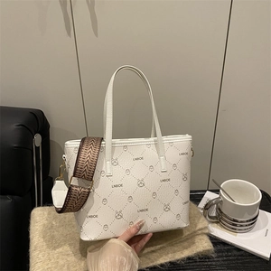 Grand sac cabas blanc avec imprimés cartoon et large bandoulière géométrique