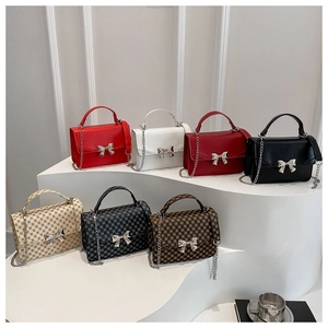 Selection of stylish women's bow shoulder bags in solid colors and checkerboard patterns