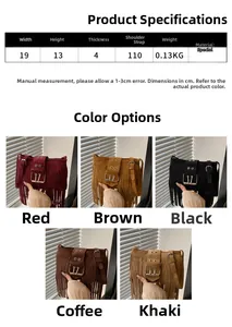 Dettaglio di borse tote in camoscio colorato con frange retrò e fibbie decorative