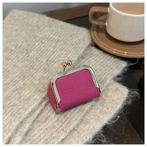 Mini rose red lychee leather coin purse with classic golden kiss-lock closure