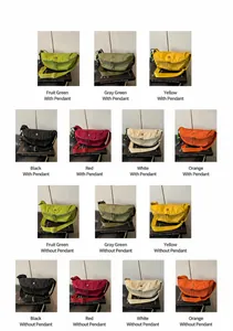Detailed color selection for nylon crescent bags in seven vibrant tones with pendants