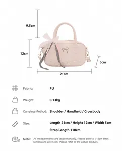 Borsa in PU rosa con dimensioni 21x12x5cm con fibbia a fiocco e nastro decorativo