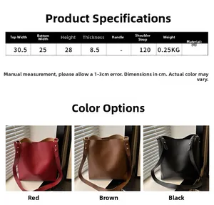 Spécifications de taille pour le sac seau en similicuir avec dimensions et coloris